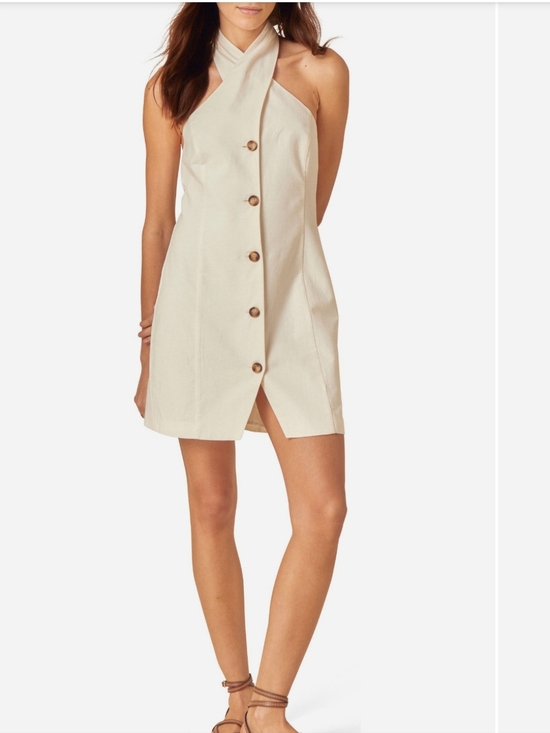 Nobody's Child Gio Organic And Cotton Sleeveless Halter Button-Front Cream Dress - Picture 2 of 9